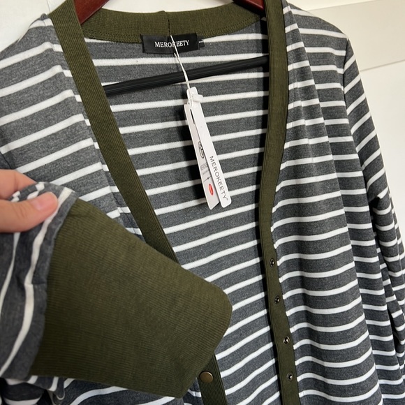 Merokeety Olive green trimmed grey and white stripes - Picture 3 of 6